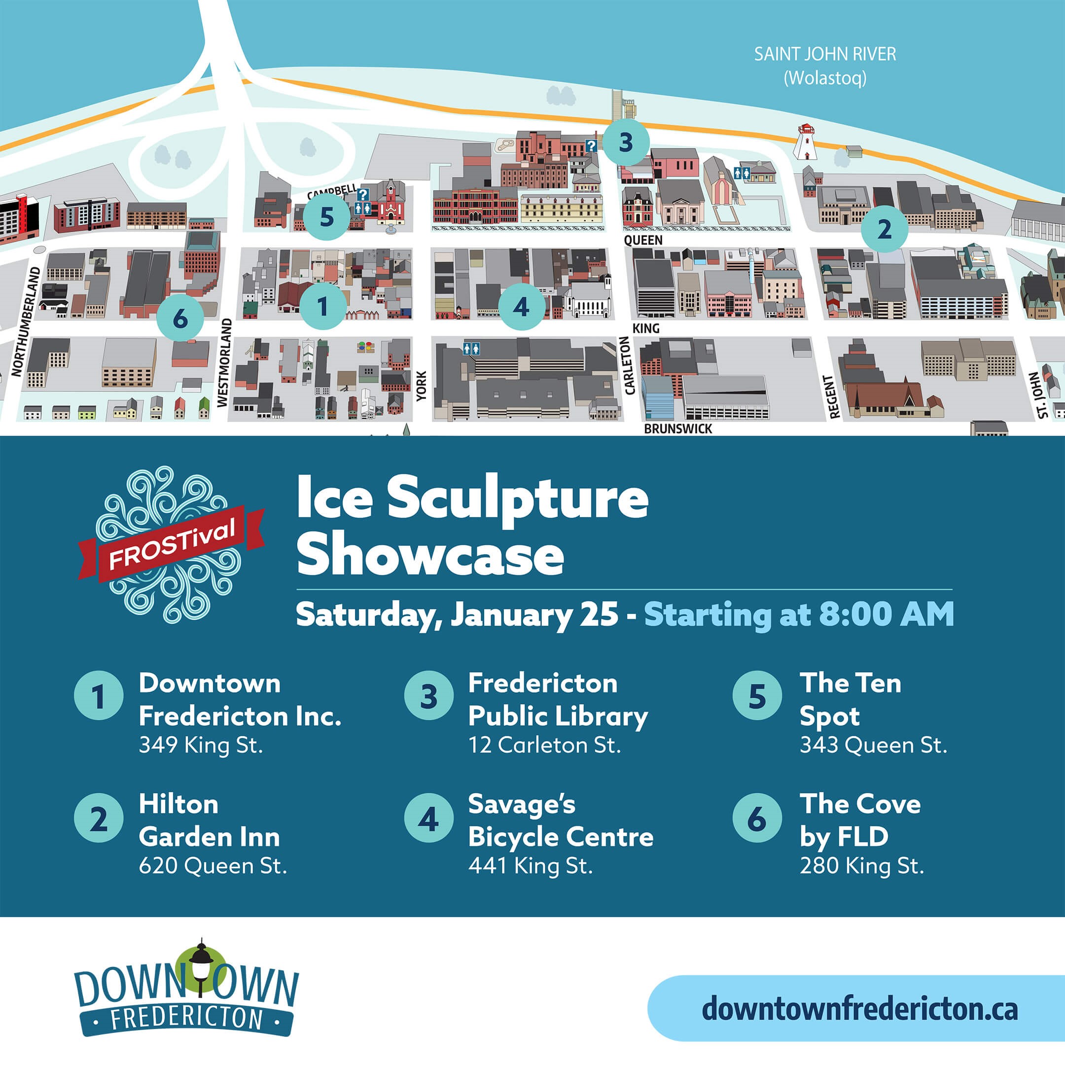 Downtown Fredericton Ice Sculpture Showcase 2025 map